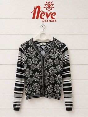 NEVE DESIGNS – Wool Floral & Striped Cardigan (S/M)